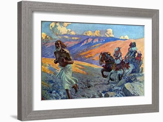 Elijah runs before the chariot of Ahab - Bible-James Jacques Joseph Tissot-Framed Giclee Print