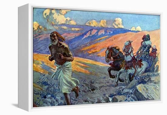 Elijah runs before the chariot of Ahab - Bible-James Jacques Joseph Tissot-Framed Premier Image Canvas