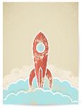 Retro Rocket With Grunge Texture-Elisanth-Mounted Art Print