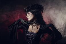 Romantic Gothic Girl in Victorian Style Clothes, Shot over Smoky Background-Elisanth-Framed Premier Image Canvas