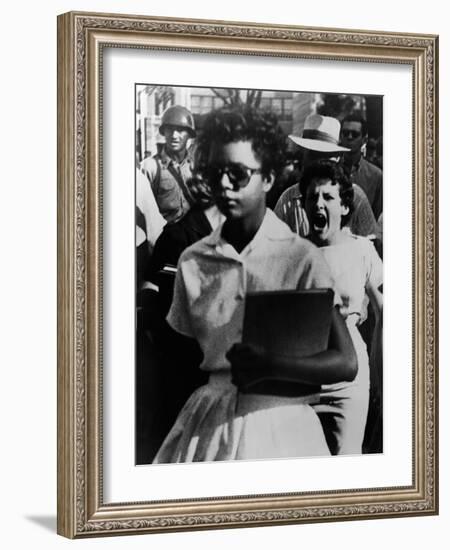 Elizabeth Eckford Is Harassed as She Enters Little Rock Central High, Sept 6, 1957-null-Framed Photo