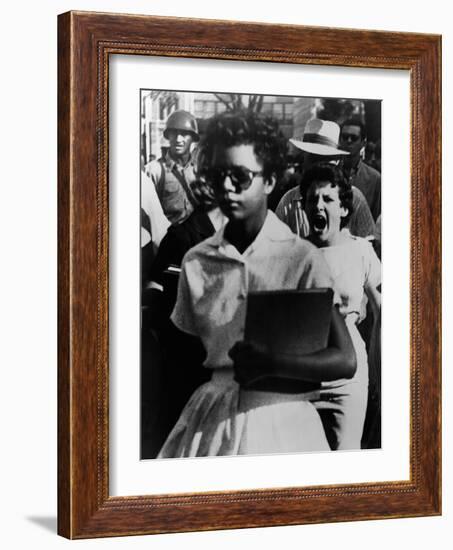 Elizabeth Eckford Is Harassed as She Enters Little Rock Central High, Sept 6, 1957-null-Framed Photo