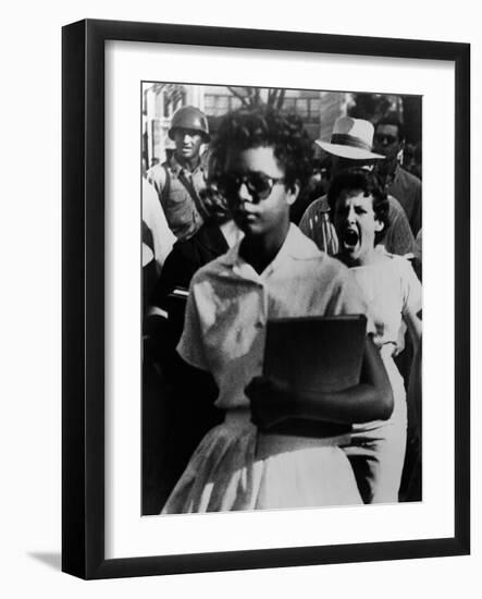 Elizabeth Eckford Is Harassed as She Enters Little Rock Central High, Sept 6, 1957-null-Framed Photo