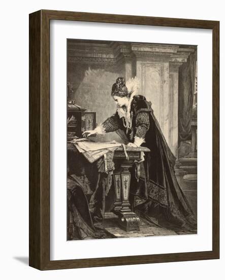 Elizabeth I Signs the Death Sentence of Maria Stuart-null-Framed Giclee Print