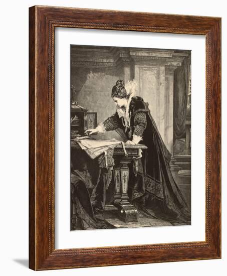 Elizabeth I Signs the Death Sentence of Maria Stuart-null-Framed Giclee Print