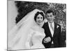 Elizabeth Taylor Wearing Beautiful Satin Wedding Gown with Husband Nicky Hilton Outside Church-Ed Clark-Mounted Premium Photographic Print