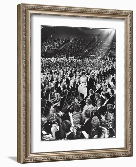 Elizabeth Taylor with Husband Eddie Fisher Accept Her Oscar Award During Academy Awards Ceremony-Ralph Crane-Framed Photographic Print