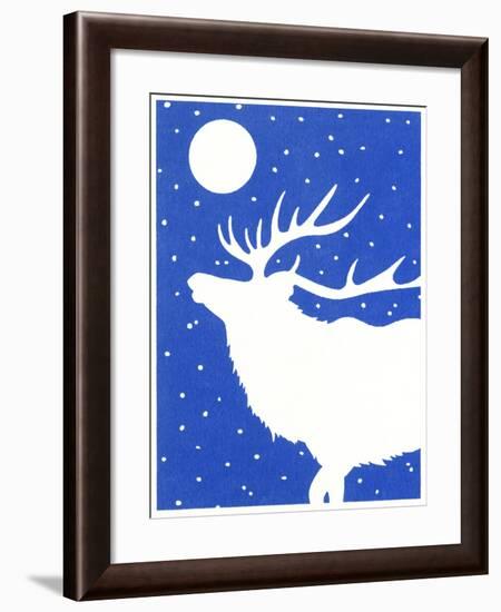 Elk in Snow with Moon Overhead-Crockett Collection-Framed Giclee Print