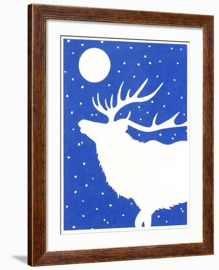 Elk in Snow with Moon Overhead-Crockett Collection-Framed Giclee Print