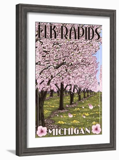 Elk Rapids, Michigan - Cherry Blossoms-Lantern Press-Framed Art Print