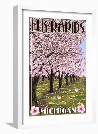 Elk Rapids, Michigan - Cherry Blossoms-Lantern Press-Framed Art Print