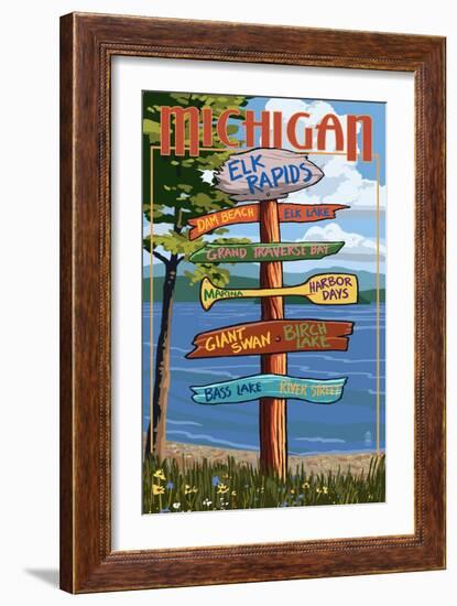 Elk Rapids, Michigan - Sign Destinations-Lantern Press-Framed Art Print