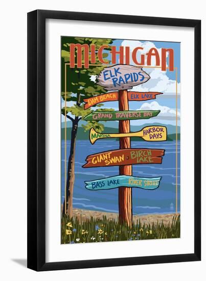 Elk Rapids, Michigan - Sign Destinations-Lantern Press-Framed Art Print