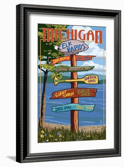 Elk Rapids, Michigan - Sign Destinations-Lantern Press-Framed Art Print