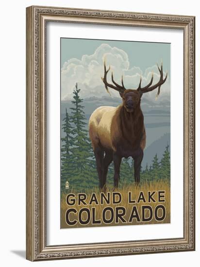 Elk Scene - Grand Lake, Colorado-Lantern Press-Framed Art Print