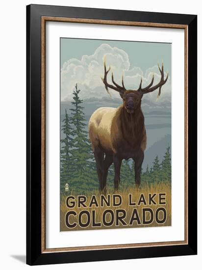 Elk Scene - Grand Lake, Colorado-Lantern Press-Framed Art Print