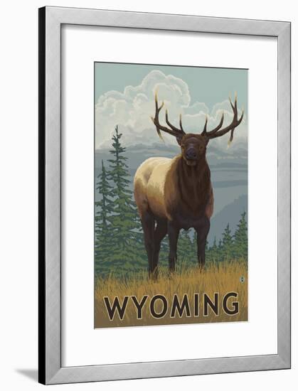 Elk Scene - Wyoming-Lantern Press-Framed Art Print