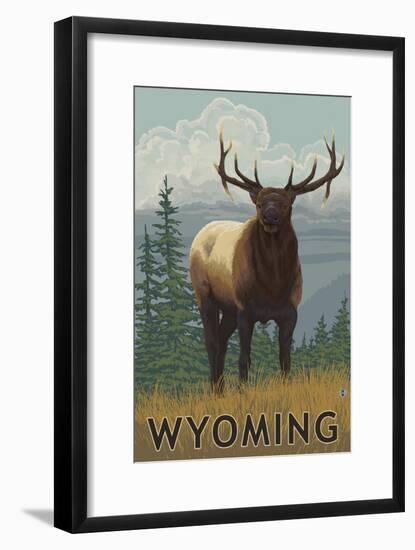 Elk Scene - Wyoming-Lantern Press-Framed Art Print