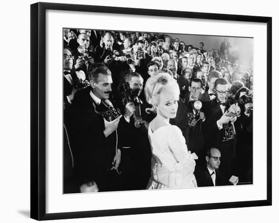 Elke Sommer Attending the Cannes Film Festival Amid a Sea of Photographers-Paul Schutzer-Framed Premium Photographic Print