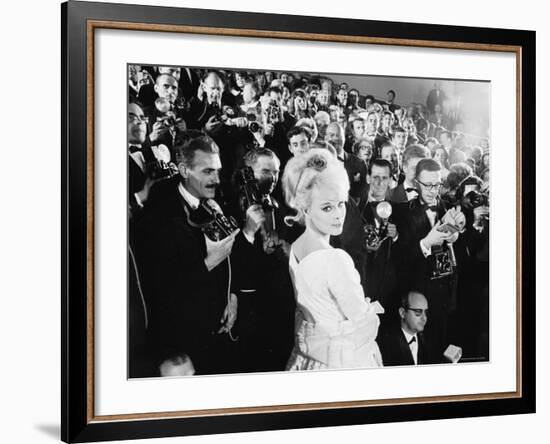 Elke Sommer Attending the Cannes Film Festival Amid a Sea of Photographers-Paul Schutzer-Framed Premium Photographic Print