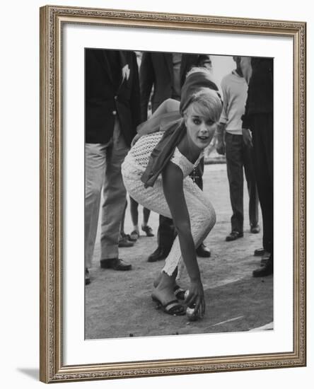 Elke Sommer Playing Petanque at the Cannes Film Festival-Paul Schutzer-Framed Premium Photographic Print