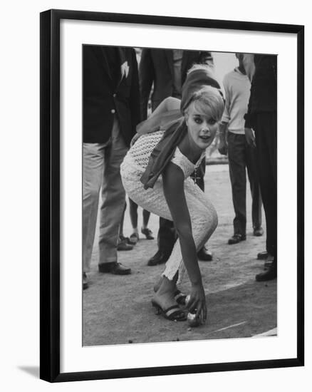 Elke Sommer Playing Petanque at the Cannes Film Festival-Paul Schutzer-Framed Premium Photographic Print