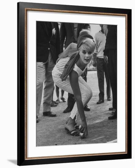 Elke Sommer Playing Petanque at the Cannes Film Festival-Paul Schutzer-Framed Premium Photographic Print