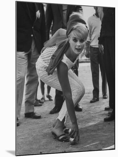 Elke Sommer Playing Petanque at the Cannes Film Festival-Paul Schutzer-Mounted Premium Photographic Print