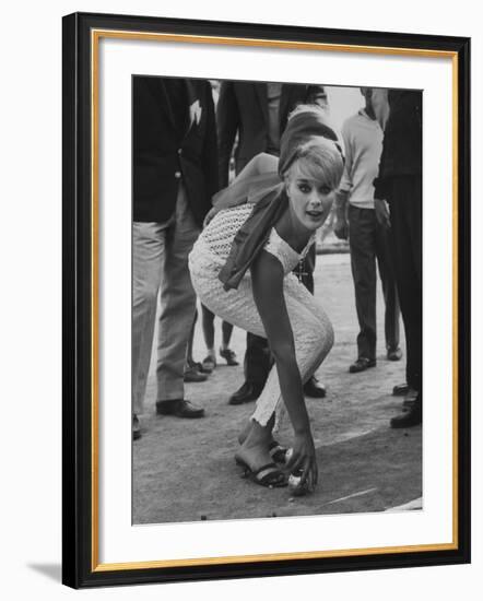 Elke Sommer Playing Petanque at the Cannes Film Festival-Paul Schutzer-Framed Premium Photographic Print