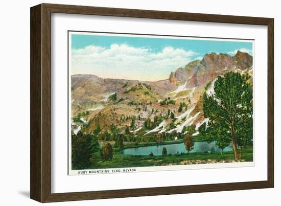 Elko, Nevada, Panoramic View of the Ruby Mountains-Lantern Press-Framed Art Print