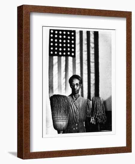 Ella Watson Standing with Broom and Mop in Front of American Flag, Part of Depression Era Survey-Gordon Parks-Framed Photographic Print