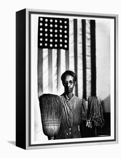 Ella Watson Standing with Broom and Mop in Front of American Flag, Part of Depression Era Survey-Gordon Parks-Framed Premier Image Canvas