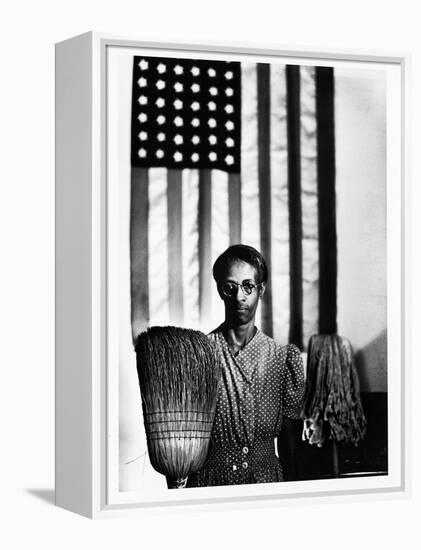 Ella Watson Standing with Broom and Mop in Front of American Flag, Part of Depression Era Survey-Gordon Parks-Framed Premier Image Canvas