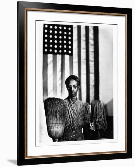 Ella Watson Standing with Broom and Mop in Front of American Flag, Part of Depression Era Survey-Gordon Parks-Framed Photographic Print