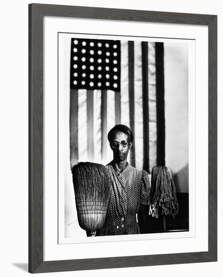 Ella Watson Standing with Broom and Mop in Front of American Flag, Part of Depression Era Survey-Gordon Parks-Framed Photographic Print