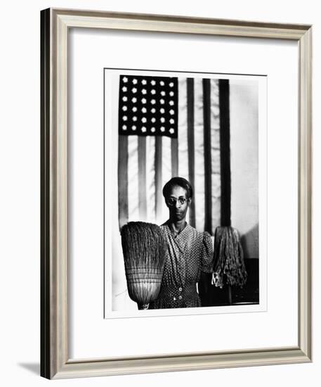 Ella Watson Standing with Broom and Mop in Front of American Flag, Part of Depression Era Survey-Gordon Parks-Framed Photographic Print