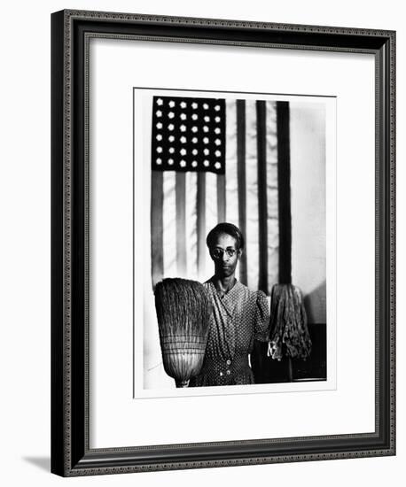 Ella Watson Standing with Broom and Mop in Front of American Flag, Part of Depression Era Survey-Gordon Parks-Framed Premium Photographic Print