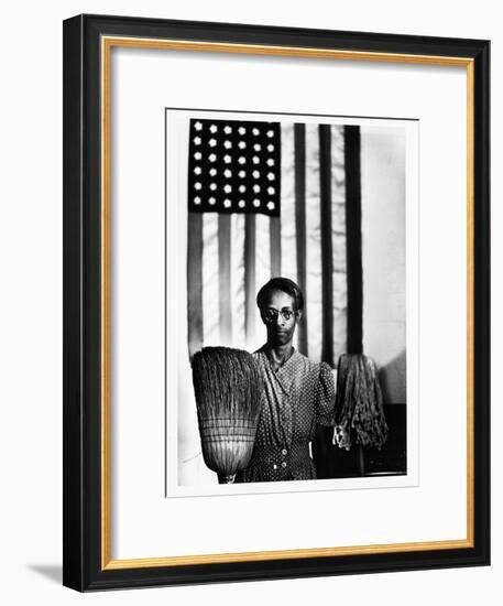 Ella Watson Standing with Broom and Mop in Front of American Flag, Part of Depression Era Survey-Gordon Parks-Framed Premium Photographic Print