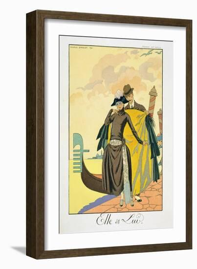 Elle Et Lui, 1921 (Pochoir Print)-Georges Barbier-Framed Giclee Print