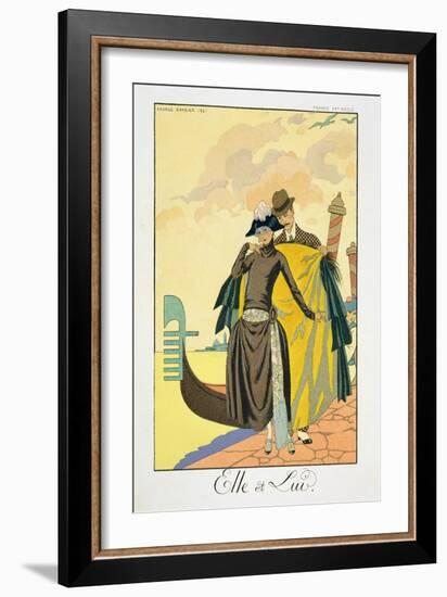 Elle Et Lui, 1921 (Pochoir Print)-Georges Barbier-Framed Giclee Print