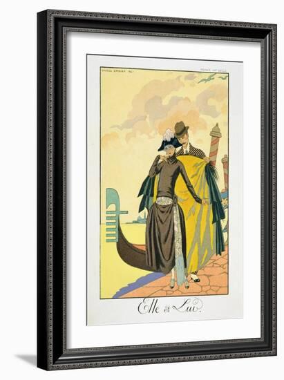 Elle Et Lui, 1921 (Pochoir Print)-Georges Barbier-Framed Giclee Print