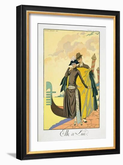 Elle Et Lui, 1921 (Pochoir Print)-Georges Barbier-Framed Giclee Print