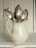 White Tableware and Table Cloths on a Kitchen Shelf-Ellen Silverman-Photographic Print