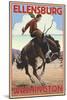 Ellensburg, Washington - Cowboy and Bronco Scene-Lantern Press-Mounted Art Print