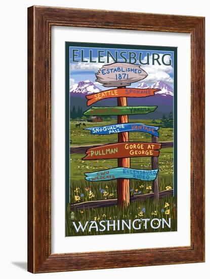 Ellensburg, Washington - Destination Signpost-Lantern Press-Framed Art Print