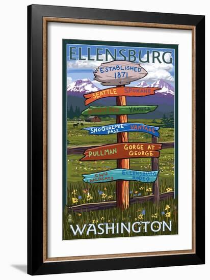 Ellensburg, Washington - Destination Signpost-Lantern Press-Framed Art Print