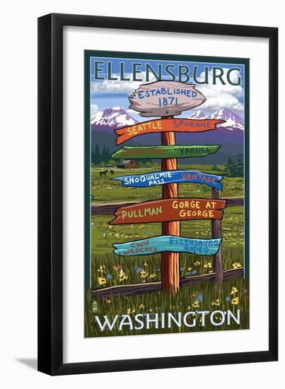 Ellensburg, Washington - Destination Signpost-Lantern Press-Framed Art Print