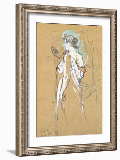 Elles - with Mirror in Hand, 1896-Henri de Toulouse-Lautrec-Framed Giclee Print