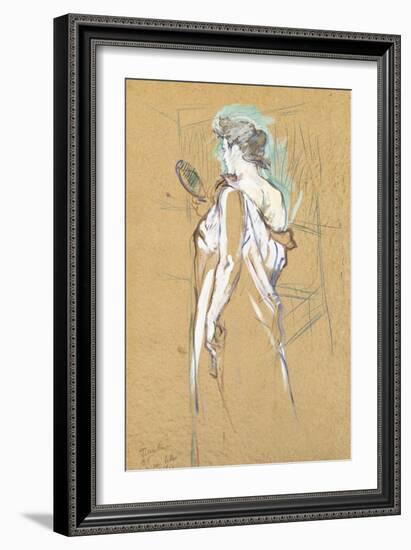 Elles - with Mirror in Hand, 1896-Henri de Toulouse-Lautrec-Framed Giclee Print