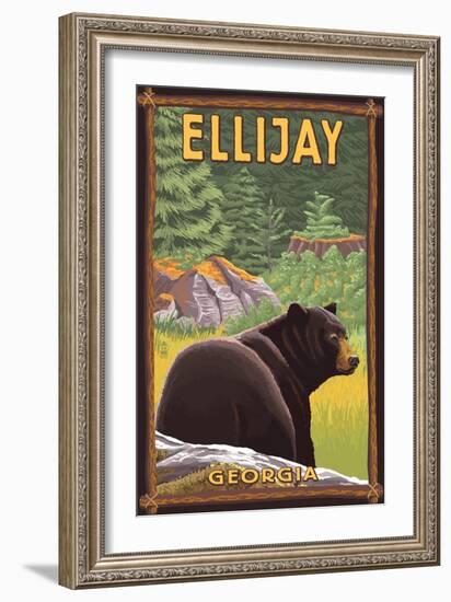 Ellijay, Georgia - Black Bear in Forest-Lantern Press-Framed Art Print